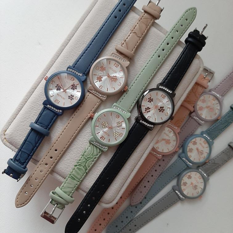 ساعت زنانه بند چرمی طرح گل|کد۴۹۷